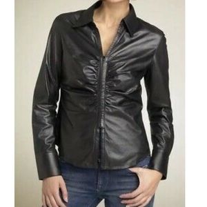 Lafayette 148 Ruched Leather Zip Shirt